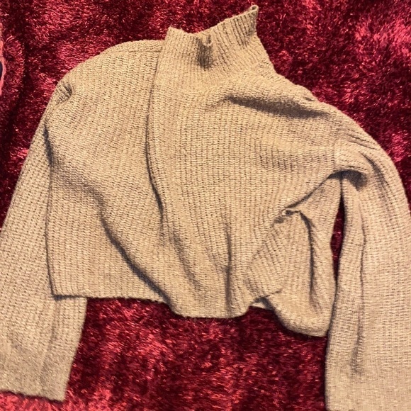 Urban heritage dusty rose ribbed knit turtle neck cropped long Sleeve sweater L - Picture 11 of 12